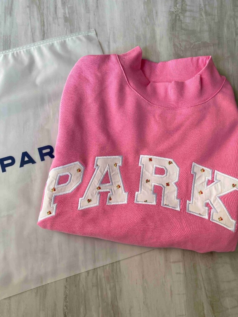 PARKE Floral Letter Pink Mock Neck Sweatshirt